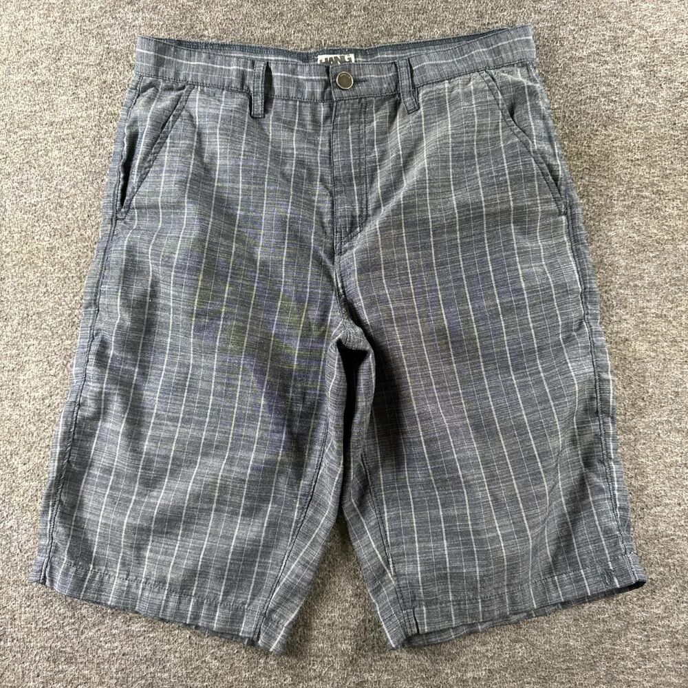 Hang Ten Men's Grey Plaid Shorts Flat Front Stretch Surf Skate 34